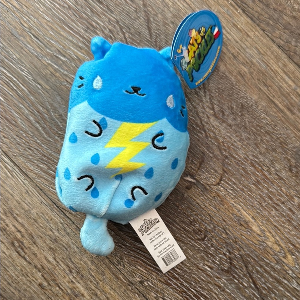 #012 STORMY KITTY BLUE WITH LIGHTNING BOLT CATS VS PICKLES 4” BEANBAG PLUSH TOY